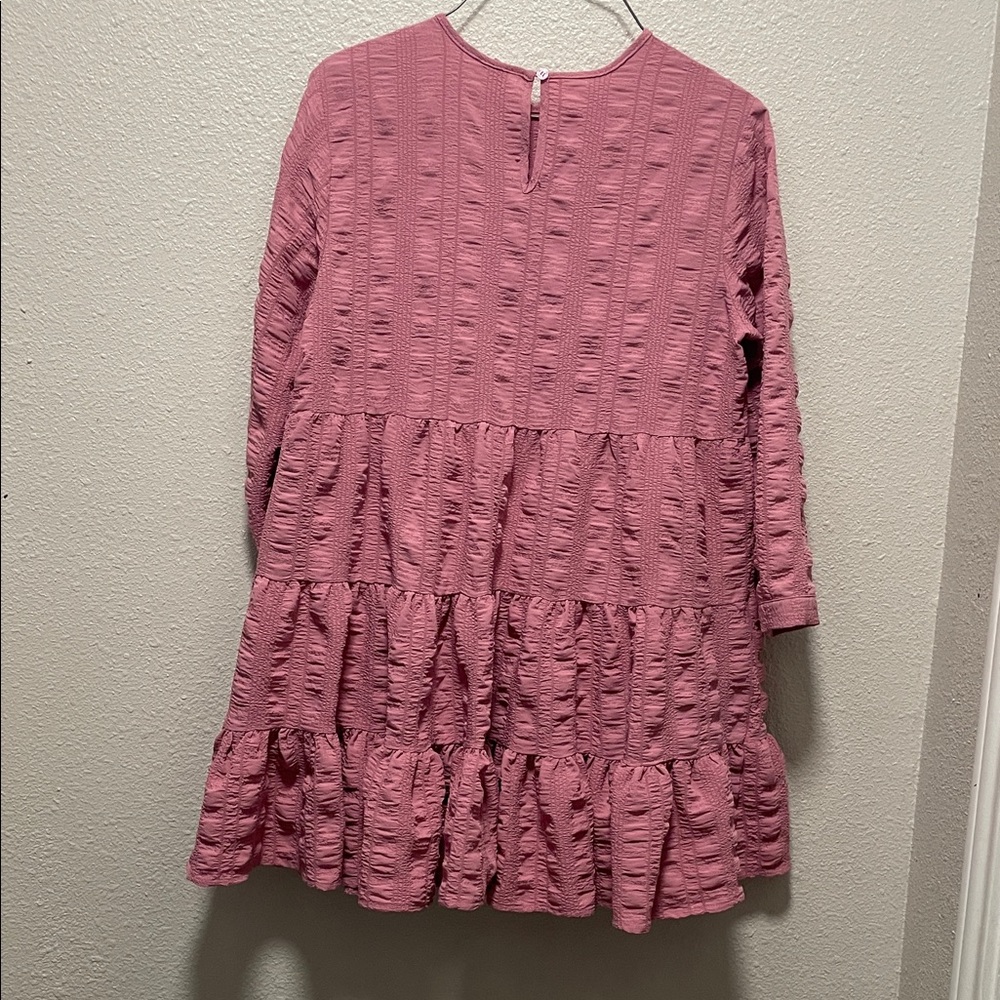 This & That Women’s Babydoll Top Pink Large Tiered 3/4 Sleeve Keyhole Minidress - Picture 4 of 4